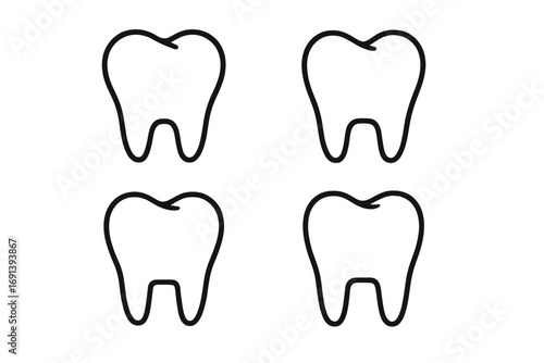 Tooth outline icon set. Simple linear dental symbols for graphic design. Molar teeth collection for dentistry, web, apps. Vector illustration for health care, oral hygiene.