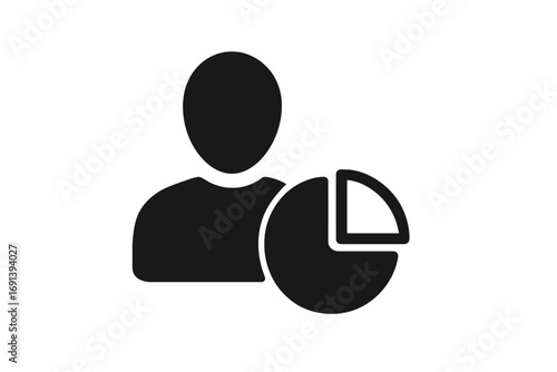 User data analytics icon. Personal statistics and customer profile analysis. Pie chart diagram for demographic segmentation and business market research vector illustration.