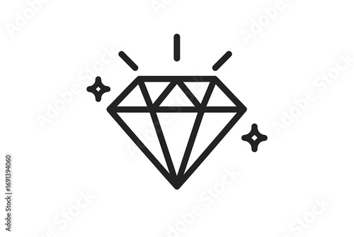 Modern minimalist shining diamond logo, vector cartoon illustration with transparent background, elegant gemstone icon, luxury jewelry symbol, sparkling jewel design