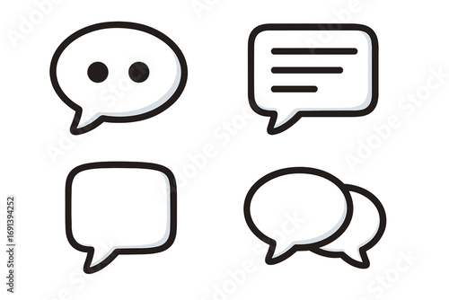 Social media icon set, 3D chat bubble speech vector cartoon illustrations, transparent background, messaging symbols, communication icons, dialogue, conversation bubbles, speech message graphics