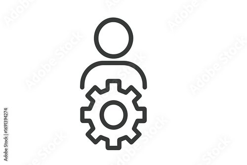 User settings icon. Profile management and account configuration. Admin control symbol. Technical support and developer pictogram. Person with gear line vector for web, ui, ux, app.