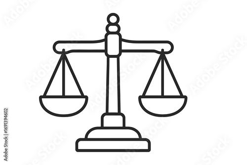 Balanced scales icon vector graphic, legal justice symbol outline, scale of justice illustration for law, finance, equality concepts, business design element