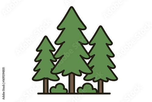 Simple icon of green pine trees in forest, vector cartoon illustration with transparent background, graphic design concept for apps and nature themes, set of evergreen trees