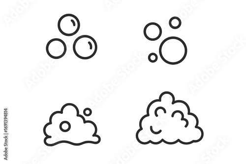 Bubble and foam line icon set. Simple soap suds and lather vector pictogram. Minimalist water and cleaning outline illustration for web, mobile app, and interface design.