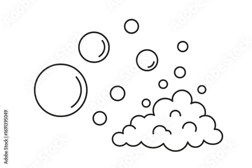 Soap bubbles and foam suds thin line vector icon. Simple cartoon illustration of fizzy pop, air bubbles in water or liquid. Abstract concept for cleaning, washing, hygiene.