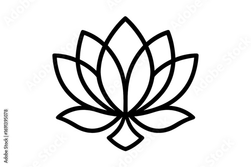 Lotus flower logo design vector line icon. Outline water lily for yoga studio, wellness center, or beauty spa. Minimalist floral plant logotype for meditation and harmony.