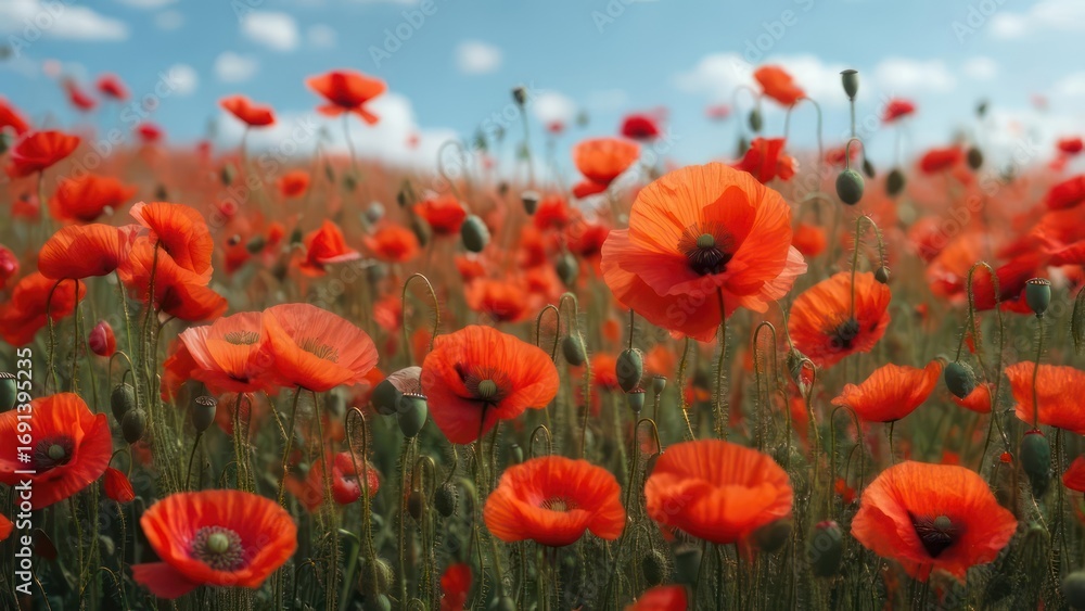 Fototapeta premium Vibrant poppy field under a blue sky