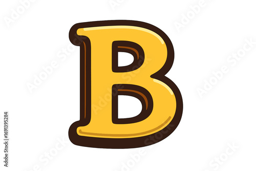 Letter B font design. Yellow 3D cartoon alphabet for logo or monogram. Bold initial vector illustration. Glossy honey or cheese style text for kids branding or typography.