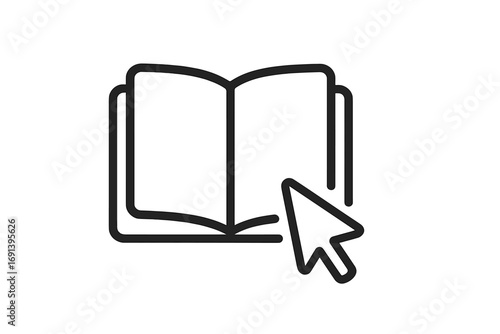 E-learning and online education icon with cursor clicking a book. Digital library, online course, and knowledge concept. Vector for web, app, and distance learning.