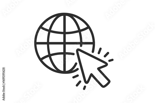 Go to web line icon. Internet website symbol. Globe and cursor pointer clicking. World wide web concept. Global network connection. Online communication technology vector.