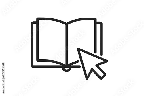 E-learning and online education concept. Click on book icon. Digital library, online course, reading and knowledge symbol. Vector for web, app, and digital content design.