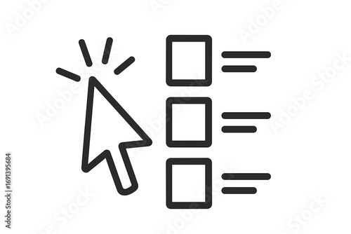Mouse cursor clicking on a checklist. Making a choice, selecting an option on a to-do list, survey, or test. UI UX icon for web, app design. Online form, poll, vote vector.