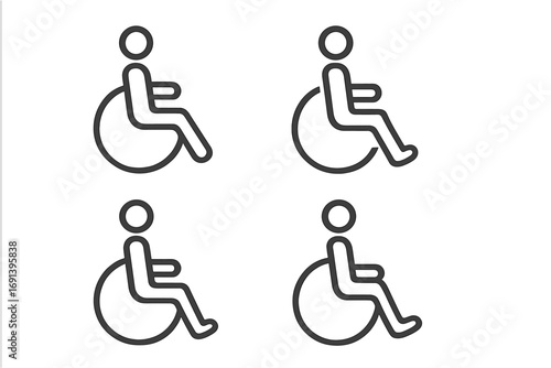 Disabled person in wheelchair line icon set. Accessibility symbol concept. Vector pictogram for handicap access, medical service, public facilities, web, ui, ux design.