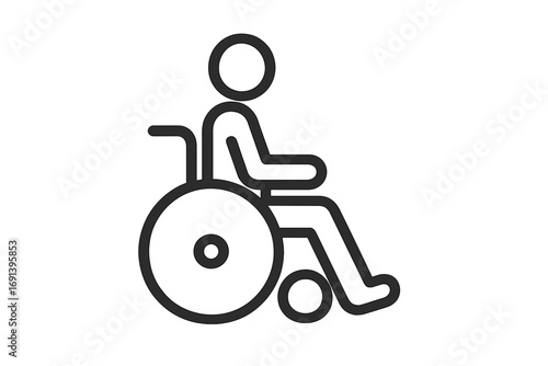 Disability icon with a person in a wheelchair. Accessibility symbol. Handicapped sign. Patient care and inclusive design concept. Vector illustration for medical, web, and UI design.