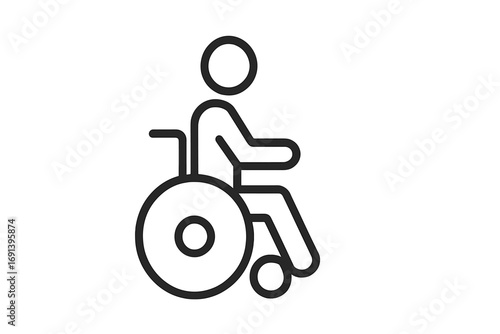 Wheelchair user icon, person with disability symbol. Minimalist outline pictogram for accessibility. Invalid person sign. Vector graphic for web, apps. Handicap concept.