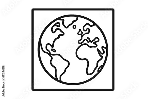 Earth in a box outline vector. Planet globe icon for web design, apps. Global world concept. International symbol. Ecology, environment, protection. Framed planet graphic.