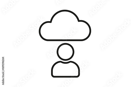 Cloud computing user icon. Personal data storage, online profile, and network concept. Simple outline vector for web. Metaphor for mind, thoughts, psychology, mental state.
