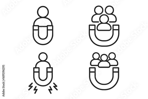 Customer attraction magnet icon. Inbound marketing metaphor. Lead generation. Client retention concept. Acquisition symbol. Audience engagement. Influence marketing. User acquisition.