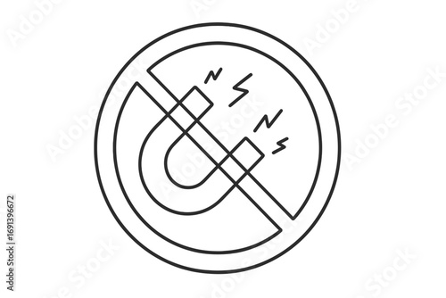 Prohibited magnet icon with thin line design, no magnetic field allowed symbol, vector cartoon illustration, transparent background, no attraction sign, magnetic ban concept