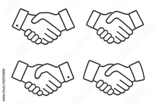 Handshake line icon collection. Partnership, deal, agreement and business concepts. Editable stroke vector icons for web, infographic. Contract, cooperation, greeting symbol.