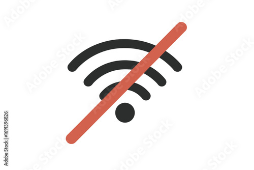 No Wi-Fi Signal Icon with Red Slash, Internet Disconnected Symbol, No Wireless Network Access, Technology Communication Error, Vector Cartoon Illustration, Transparent Background