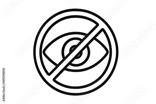 Observation prohibited icon, no viewing symbol, eye with a slash, privacy protection, forbidden sight, graphic design vector, web apps, alerts, no visibility sign, cartoon illustration