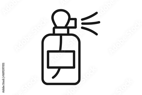 Perfume bottle icon with sprayer spray linear symbol, makeup fragrance vector illustration, cosmetic scent design for websites, cards, books, articles, transparent background