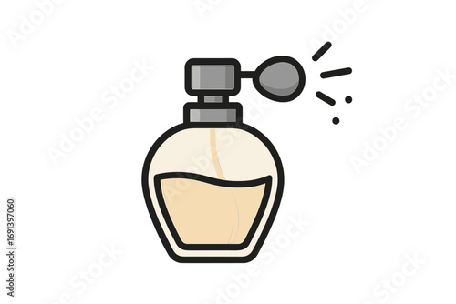 Elegant vintage perfume bottle with atomizer spray, fragrance icon for graphic design, web, cards, books, articles, transparent background, classic beauty scent illustration