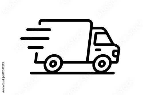 Fast delivery truck icon. Express shipping van symbol for online order and logistics service. Quick transport concept for e-commerce. Lorry freight moving line art.