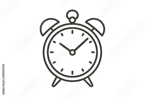 Alarm clock icon for time management and deadlines. Minimalistic line art vector of a morning wake up call. Retro pictogram for schedule reminders, ui, ux and web design.