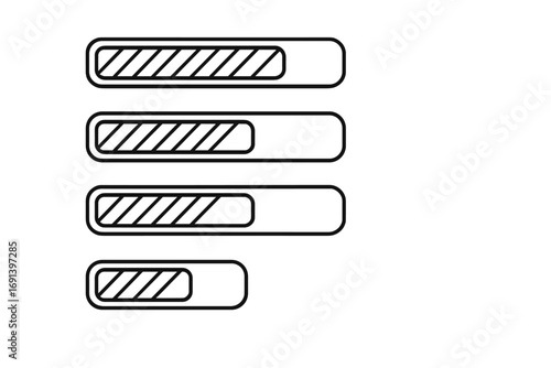 Progress bar loading indicator with diagonal lines, outline linear vector graphic for web design, UI, app interfaces, advertising, digital media, and user experience elements