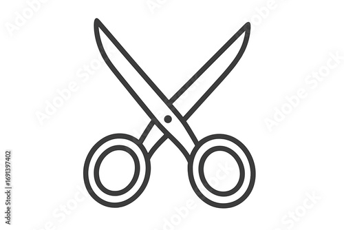 Minimalistic linear scissors icon vector, simple cut tool pictogram for web design, graphic apps, banners, social media, cards, cartoon style illustration with transparent background