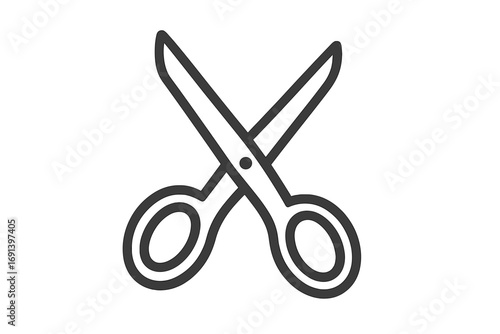 Minimalistic linear scissors icon, simple cut tool pictogram for web design, graphic design, digital apps, social media, banners, and cards, transparent vector illustration