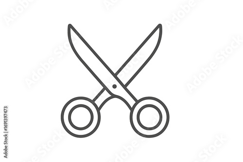 Minimalistic scissors outline icon, simple cartoon vector illustration for web design, graphic apps, banners, social media, cards, transparent background cut tool