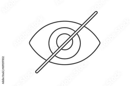 No view vector icon. Crossed-out eye symbol for sensitive content, censorship, or parental control. Hidden, private, confidential, or forbidden information concept. Unseen.