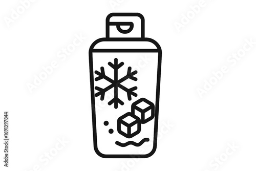 Cooling conditioner or shampoo icon. Menthol hair care product. Ice and snow for fresh effect. Minimal line symbol for web, graphic design, apps. Vector cosmetic illustration.