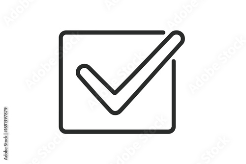 Check mark icon in a box. Outline checkbox symbol. Tick sign for approval, success, confirmation, or completion. Correct vote, quality check, and task done concept vector.