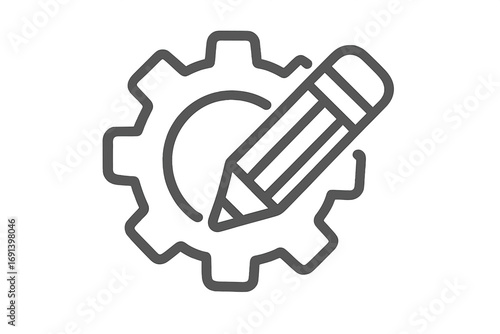 Customization icon. Gear and pencil outline. Settings symbol. Development, configuration, and setup sign. Creative engineering process. Technical design and drawing metaphor.