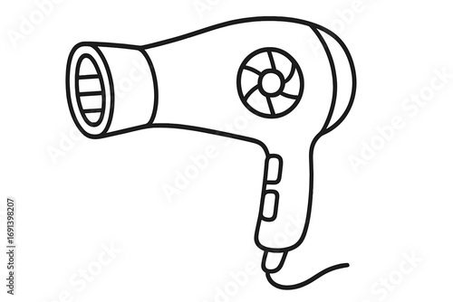 Hair dryer outline vector icon for graphic and web design. Blow dryer line art illustration. Symbol for beauty salon, hairdressing, hair care, and appliance. Simple pictogram.