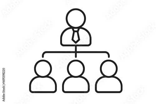 Organizational hierarchy icon with leader and team members, management structure illustration, business team leadership concept, network connection symbol, office organization chart vector