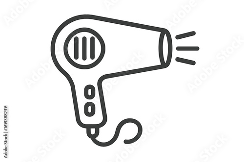 Hair dryer outline icon for graphic design. Vector illustration of a blow dryer symbol. Haircare and beauty salon appliance. Simple line art for web, apps, and print.