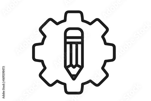 Creative process icon. Customization and development. Gear with pencil symbol for design settings. Engineering and prototyping sign. Edit configuration vector illustration.