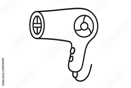 Hair dryer outline vector icon. Blow dryer line art symbol. Haircare, hairdressing, and beauty salon equipment. Appliance for styling and drying hair. Isolated graphic element.