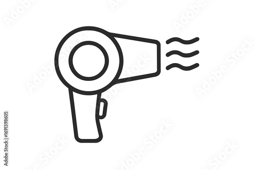 Hair dryer icon vector line art. Blow dryer symbol for hairdressing salon or barber shop. Beauty and haircare appliance pictogram for web design, apps, and print. Hot air styling tool.