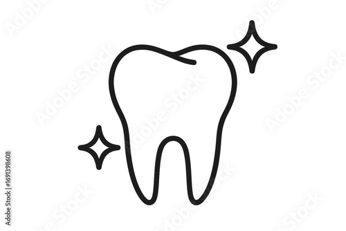 Healthy clean tooth with sparkle effect. Dental care and oral hygiene concept. Dentist, stomatology, clinic logo. Vector line icon for web, apps, and print design.