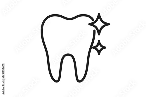 Healthy tooth line icon. Dental care and oral hygiene concept. Clean sparkling tooth symbol for dentist, clinic logo. Stomatology and teeth whitening services vector illustration.
