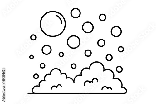 Vector line icon of soap foam and air bubbles. Minimalist outline illustration for washing, cleaning, or hygiene concepts. Simple graphic of suds, fizz, or carbonated liquid.
