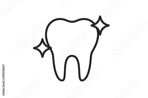 Healthy tooth line icon, clean teeth with sparkle. Dental care, oral hygiene, stomatology concept. Dentist clinic symbol, logo idea. Enamel protection, whitening, strong molar.