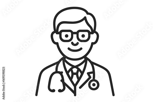 Doctor line icon. Medical professional person avatar. Male physician with stethoscope. Healthcare and medicine pictogram symbol. Hospital clinic worker character vector illustration.