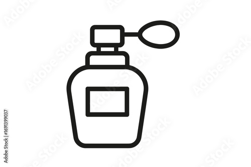 Perfume bottle line icon. Vintage fragrance atomizer spray. Vector illustration for beauty and cosmetics. Retro scent container symbol. Luxury glamour product design element.
